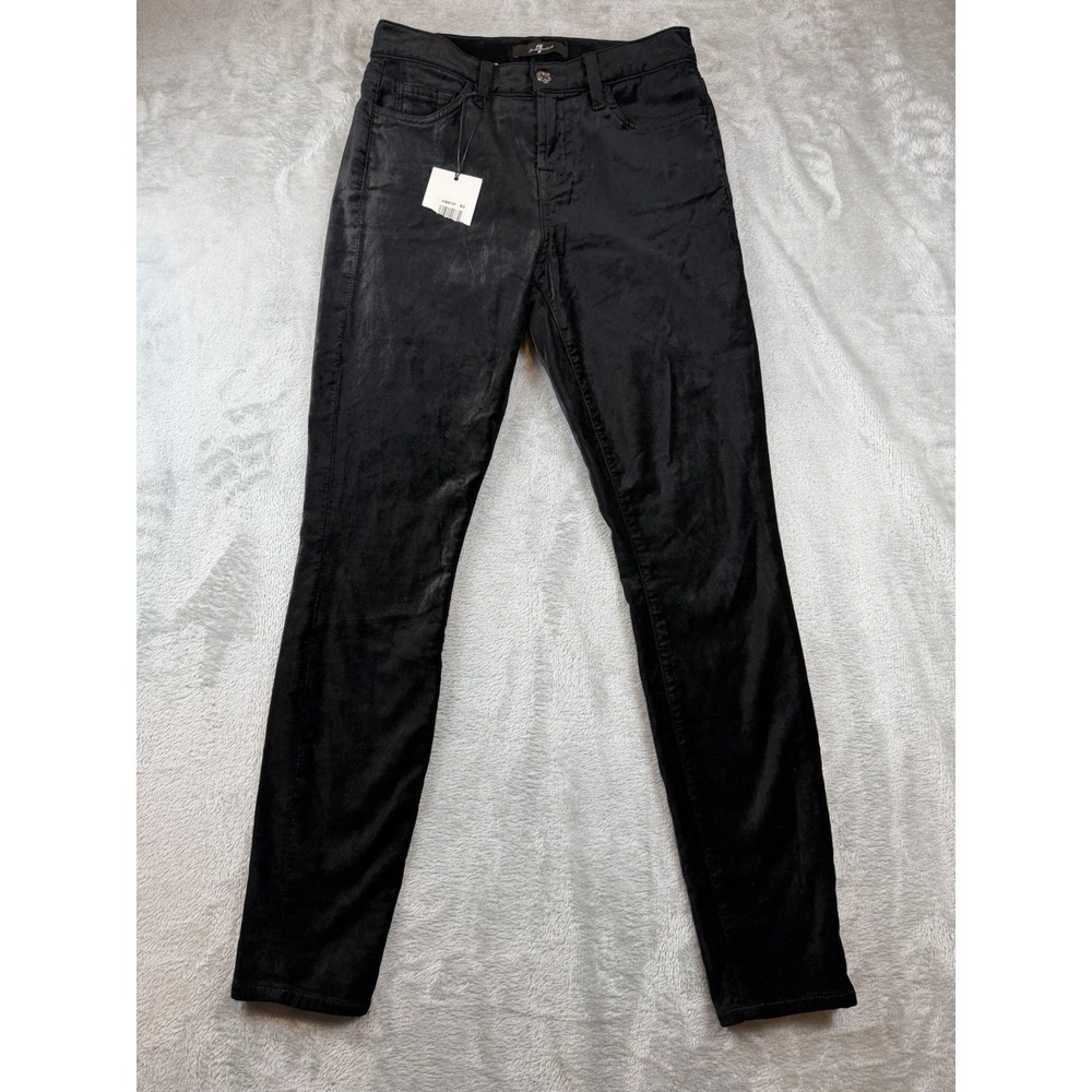 7 For All Mankind Pants Women's Sz 25 The Ankle Skinny Black Velvet Stretch NWT